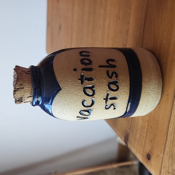 None Accents Glazed Pottery Vacation Stash 5 Jar With Cork Lid New